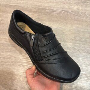 Clarks Black Leather Slip-On Loafers with Side Zipper